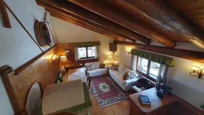 an overhead view of a living room in a house at Chalet Alba in Cortina dʼAmpezzo