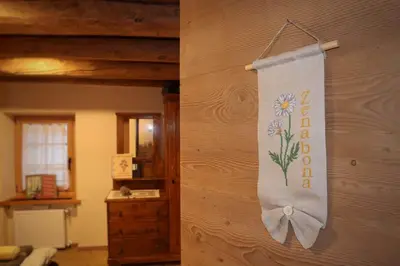a towel hanging on a wall in a room at Ciesa Le Crepedele Miniappartamento Zenabona in Sottoguda