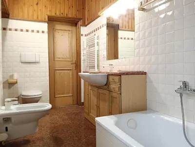 a bathroom with a sink and a toilet and a tub at Werner's in Castello di Fiemme