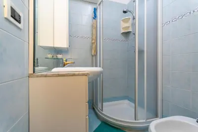 a bathroom with a sink and a shower at Appartamento Cordevole PT in Caprile