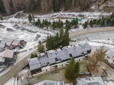 an aerial view of a train station in the snow at Appartamento Cordevole PT in Caprile