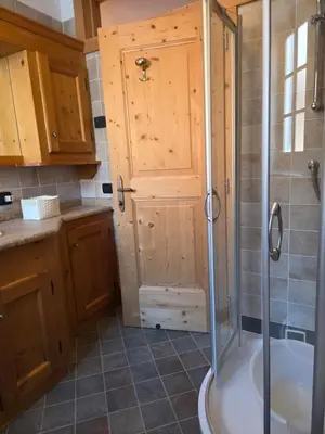 a bathroom with a shower and a tub at Meleres 11 in Cortina dʼAmpezzo