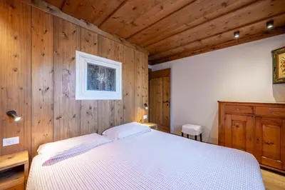 a bedroom with a bed in a room with wooden walls at Apartment Capriol by My Villa Collection in Cortina dʼAmpezzo