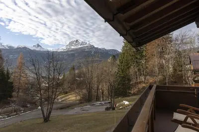 a view of a mountain from the balcony of a house at Casa Funivia 2, with panoramic balcony in Cortina dʼAmpezzo