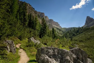 a trail in the mountains with rocks at Chalet Center Pic in Ortisei