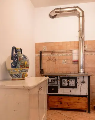 a kitchen with a vase on top of a counter at Casa Rita Roen - Ruffrè-Mendola in Ronzone