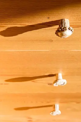 a close up of a wooden table with a knob at Awakening in the Dolomites between Pelmo and Antelao in Borca di Cadore
