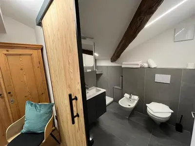 a bathroom with a toilet and a sink at Mas dal Vent in Valfloriana