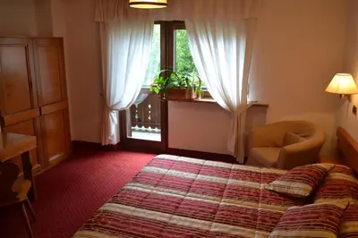 a hotel room with a bed and a window at Hotel Bosco Verde in Mareson