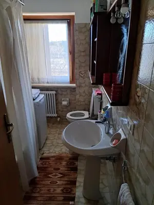 a small bathroom with a sink and a toilet at Appartamento 8 Palazzina Maria in Ziano di Fiemme