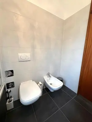 a bathroom with a toilet and a sink at Dolomites Home Bolzano in Bolzano