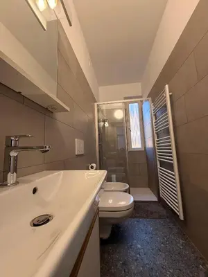 a bathroom with a white sink and a toilet at Casa Montana & Zampette in Fondo