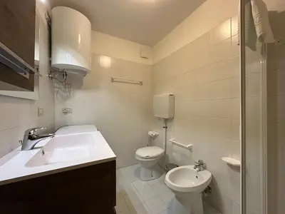 a bathroom with a sink and a toilet at Il Gufo Bianco in Carano