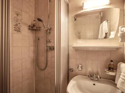 a bathroom with a sink and a shower at Fermeda in Villnoss