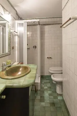 a bathroom with a sink and a toilet at Casa Varentin, in the center of Cortina in Cortina dʼAmpezzo