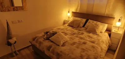 a bedroom with a large bed with two pillows at Blätterbett - letto di foglie in Bolzano