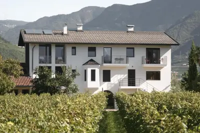 a house on a hill with mountains in the background at Appartamento con terrazza in Bolzano