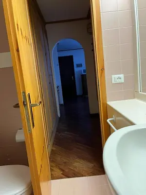 a bathroom with a toilet and a sink at Bilocale Casa Canazei in Alba di Canazei