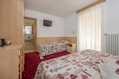 a hotel room with a bed and a sink at Garni Ciamorc in Canazei
