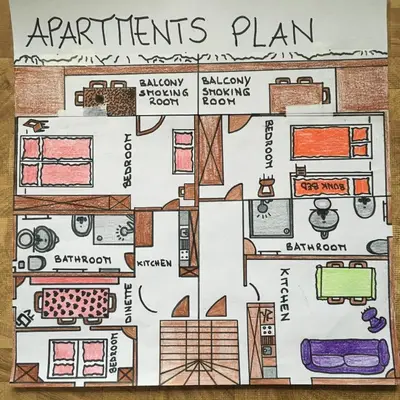 a drawing of a floor plan of a building at Ciasa Rü in San Cassiano