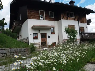 a house with a field of flowers in front of it at La Casa Di Heidi Nelle Dolomiti in Zoppe