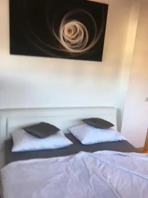 a bed with two pillows and a painting on the wall at Ferienwohnung im schönen Südtirol in Fiumes