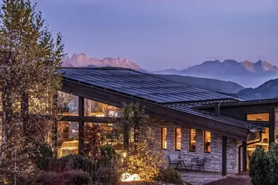 a house with a view of the mountains at Terra - The Magic Place Relais & Châteaux in Sarntal