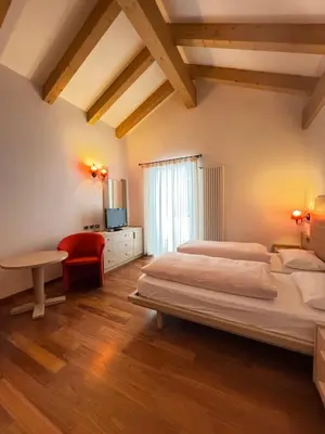 a bathroom with a toilet and a sink and a mirror at Hotel Primula in Campitello di Fassa