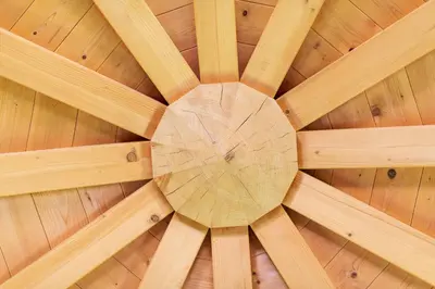 a wooden ceiling in a log cabin at Haus Oberhofer in Cornaiano