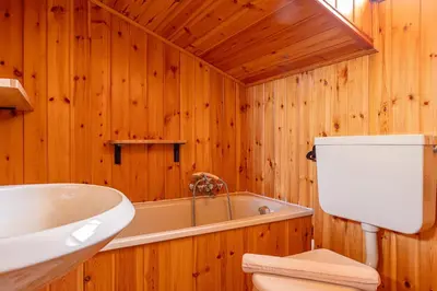 a bathroom with a sink and a toilet at Cèsa Silvano in Rocca Pietore