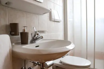 a bathroom with a sink and a toilet at Apartments Vaiolet in Santa Cristina in Val Gardena