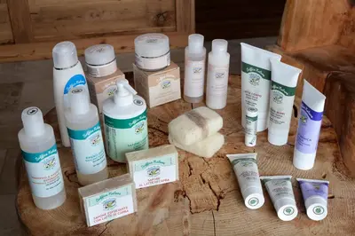 a group of products sitting on a wooden table at Agritur Maso Piasina in Tesero