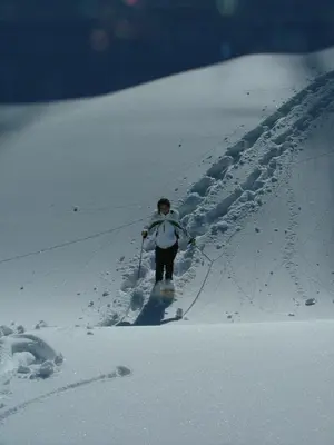 a person cross country skiing down a snow covered slope at Hotel Ca' del Bosco in Selva di Cadore