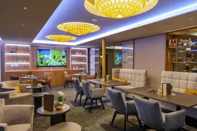 a restaurant with tables and chairs and lights at FAYN garden retreat hotel in Lagundo