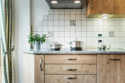 a kitchen with two pots on a counter at Residence Mirabell in Colfosco
