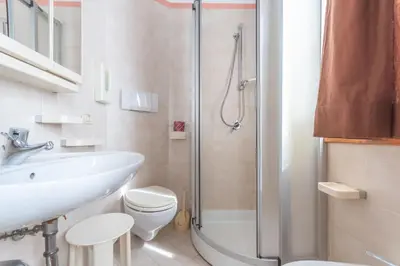 a bathroom with a sink toilet and a shower at Casa Mulaz in Falcade