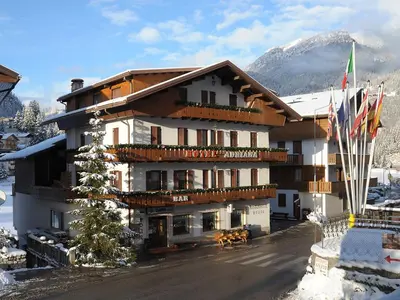 a large building with flags in front of it at Hotel Adriana in Alleghe