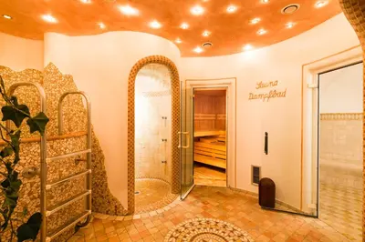a bathroom with a shower and a walk in closet at Hotel Rosenheim in Racines