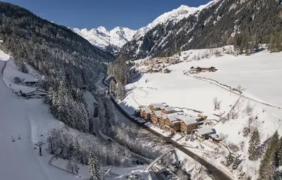 an aerial view of a ski resort in the snow at Tenne Lodges in Racines