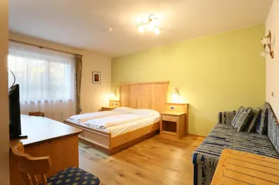 a bedroom with a bed and a tv in it at Gasthaus zum Weissen Kreuz in Lazfons