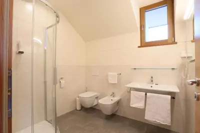 a bathroom with a toilet and a sink and a shower at Gasthaus zum Weissen Kreuz in Lazfons