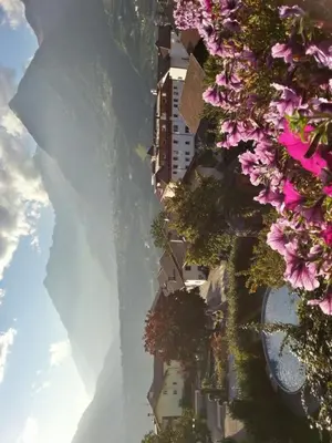 an aerial view of a city with flowers at Hotel Garni Lichtenau in Schenna