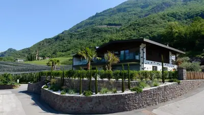 a house with a retaining wall and a mountain at Moar Lodge in Postal