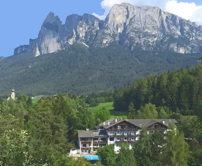 a house in front of a mountain with trees at Residence Perwanger in Fiè