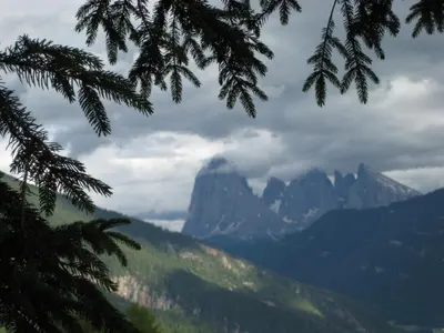 a view of a mountain range with trees at Platiederhof in Laion