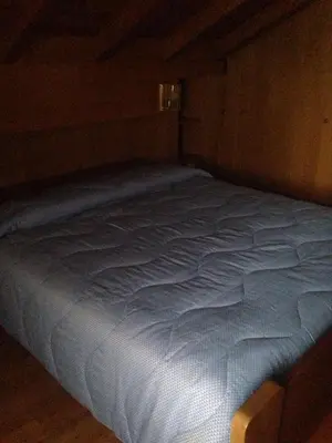 a large blue bed in a wooden room at Villa San Martino in San Martino di Castrozza