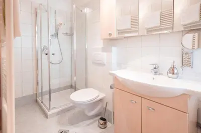 a bathroom with a toilet and a sink and a shower at Brugger Hof in Feldthurns