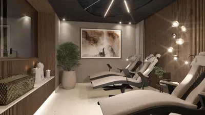 a room with a glass door with a television in it at Majestic - Unique Spa Resort in Brunico