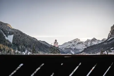 a view of a mountain range with snow on it at Hotel Ladinia in La Villa