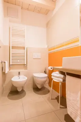 a bathroom with a toilet and a sink at Hotel La Sorgente in Tesero